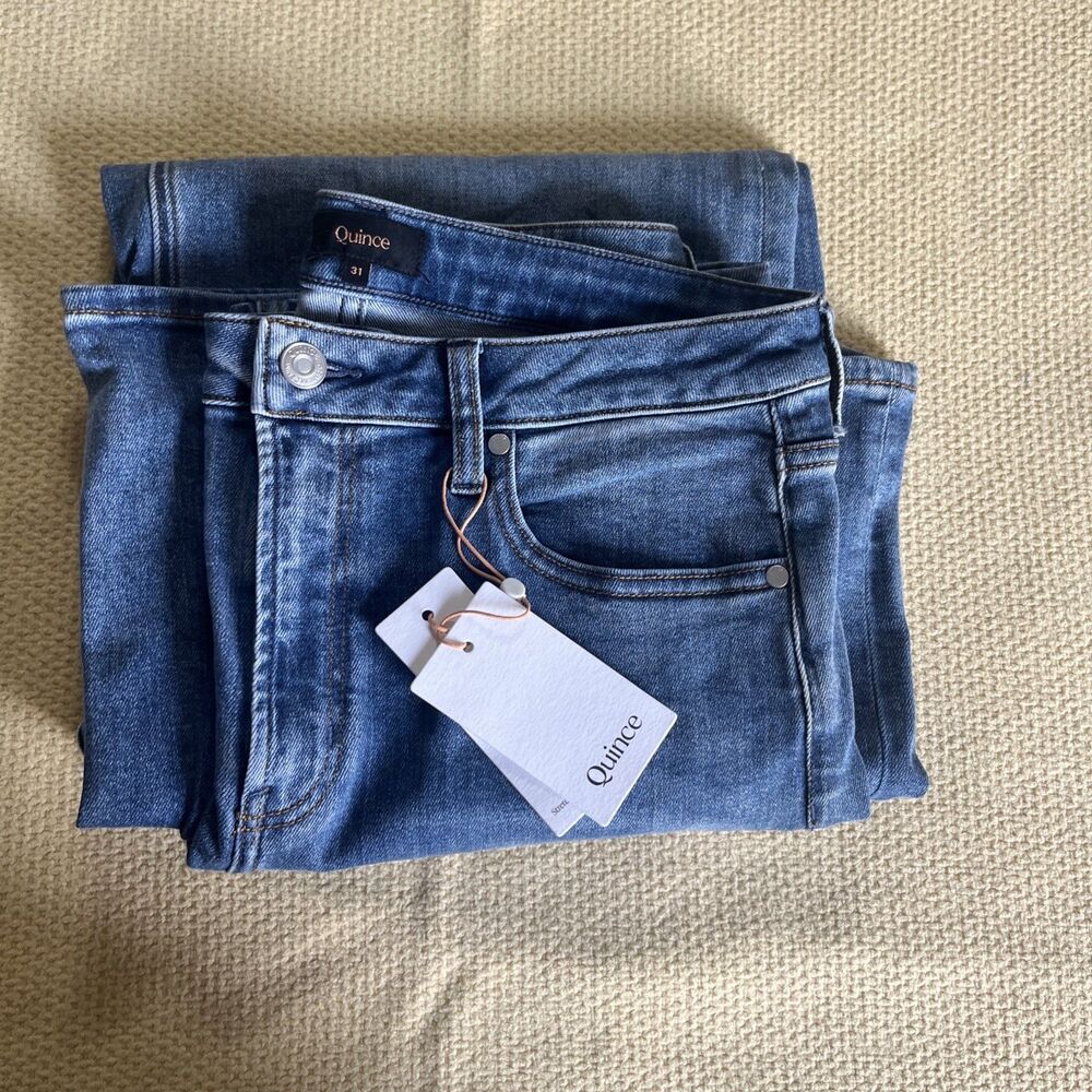 Quince NWT Stretch High Rise Wide Leg Jean Size 31 Medium wash Organic Cotton - Picture 8 of 8